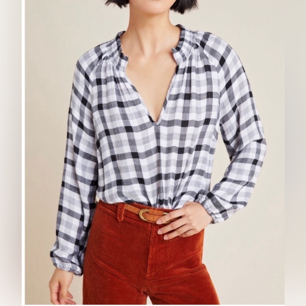 Anthropologie Cloth & Stone Sara Plaid Blouse Women's‎ Medium